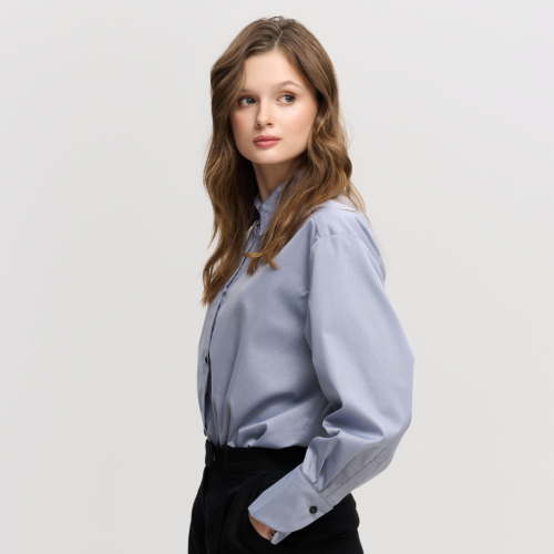 Szara koszula oversize GREY DESIRE z naturalnej tkaniny i szerokim kołnierzem – KOSHU:LE